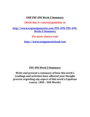 UOP PSY 490 Week 2 Summary.doc
